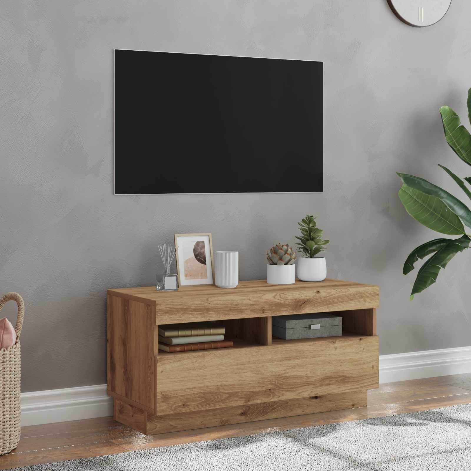 TV Cabinet with LED Lights Artisian Oak 80x35x40 cm