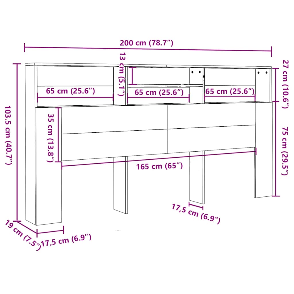 Headboard Cabinet Old Wood 200x19x103,5 cm Engineered Wood