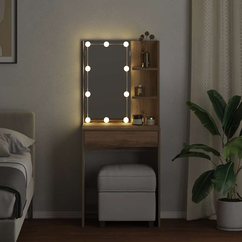 Dressing Table with LED Artisan Oak 60x40x140 cm