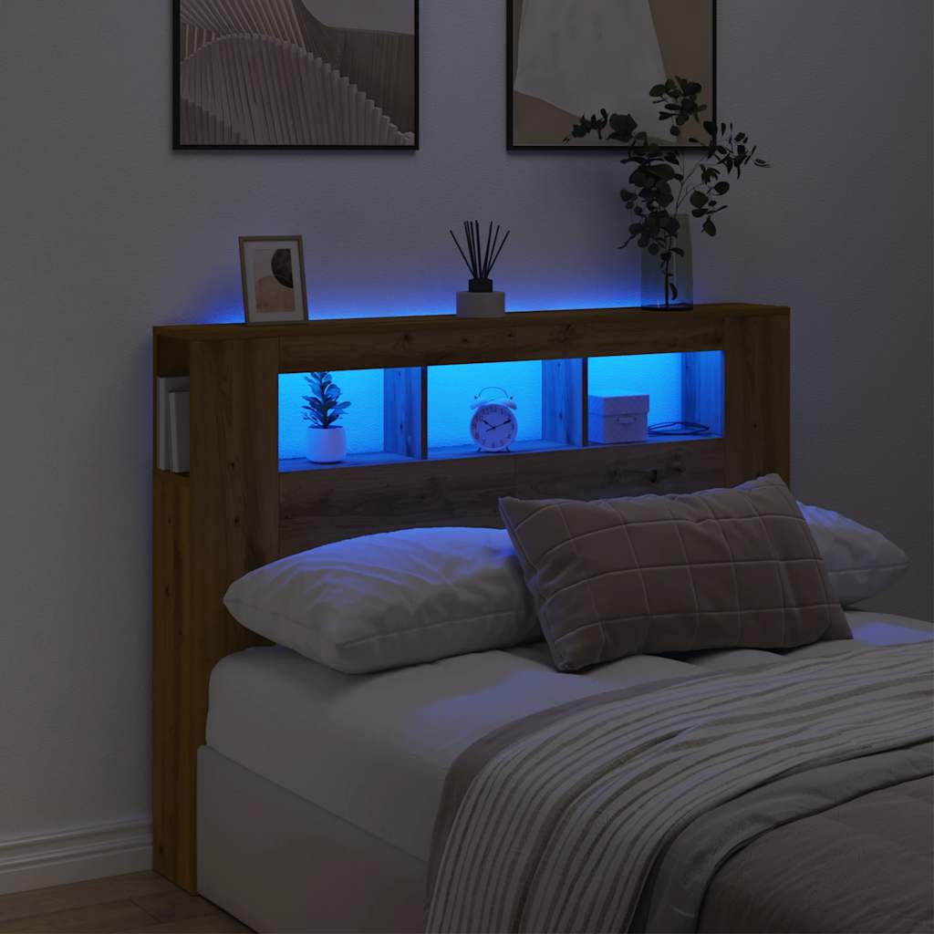 LED Headboard Artisan Oak 140x18.5x103.5 cm Engineered Wood