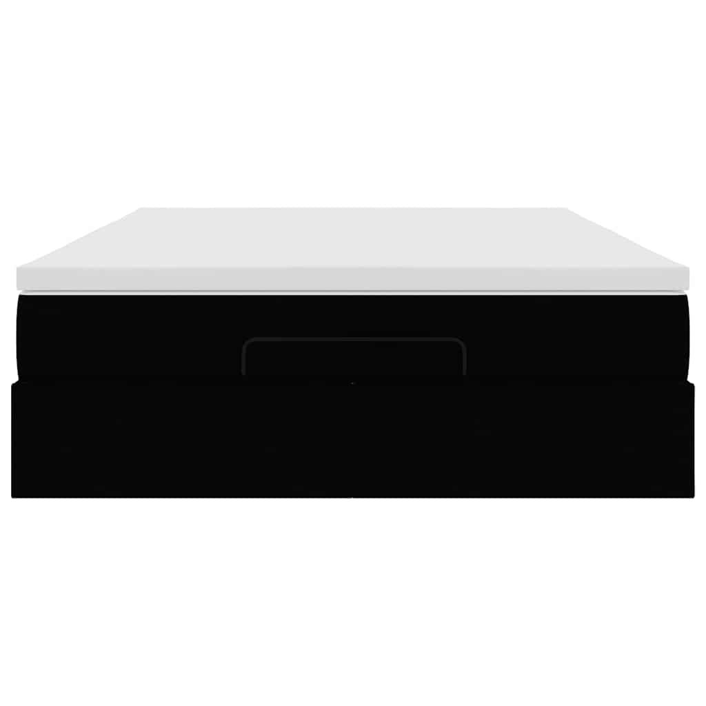 Ottoman Bed with Mattress Black Queen Faux Leather