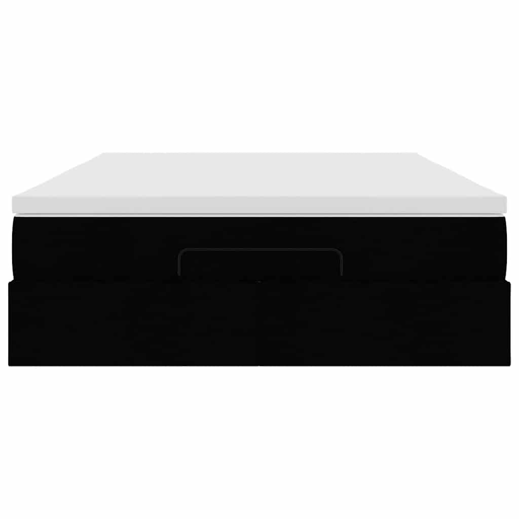 Ottoman Bed with Mattress Black Queen Faux Leather