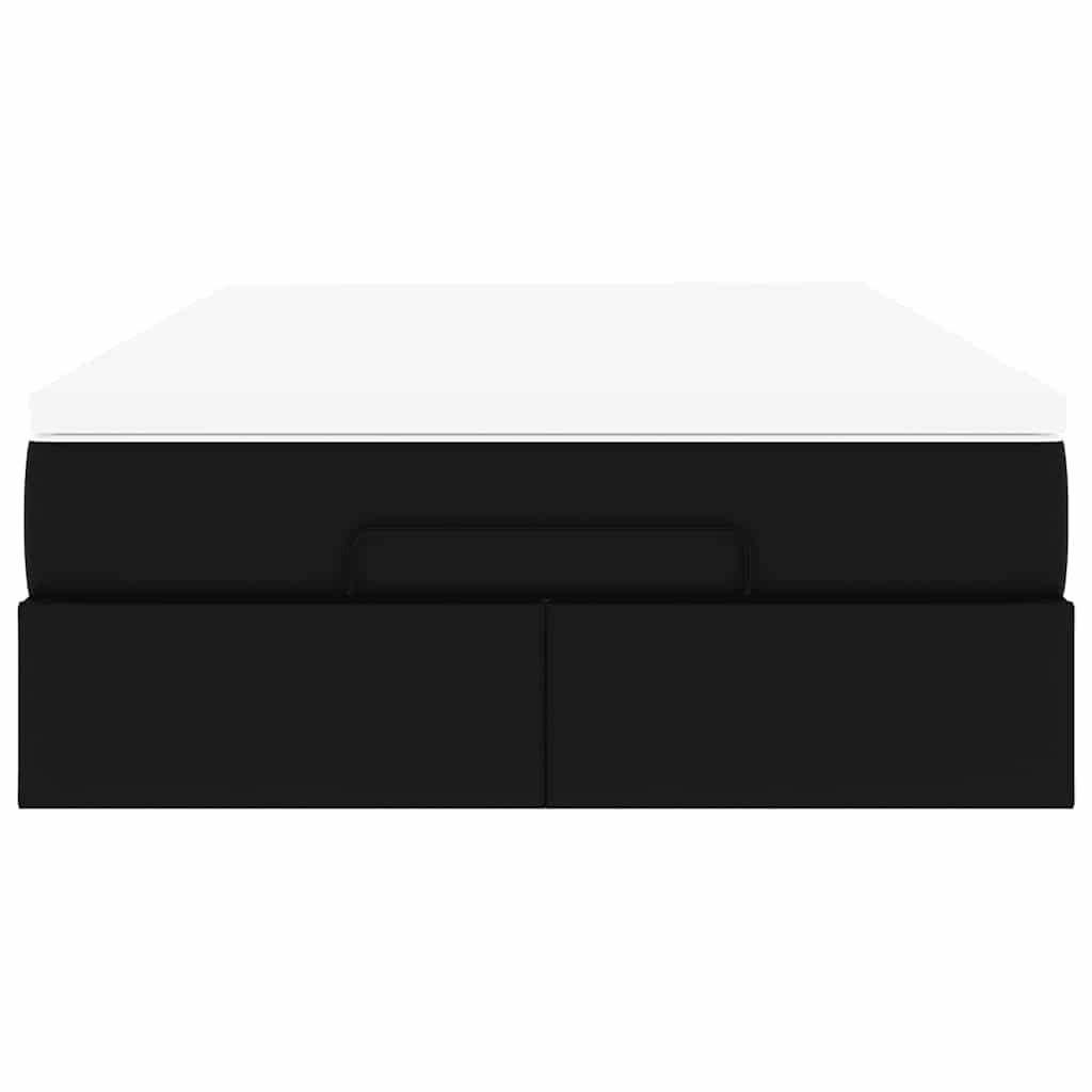 Ottoman Bed with Mattress Black Super Single Faux Leather