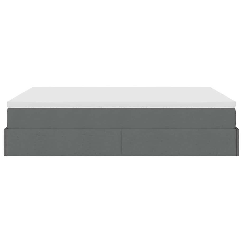 Ottoman Bed with Mattress Dark Grey Double Fabric