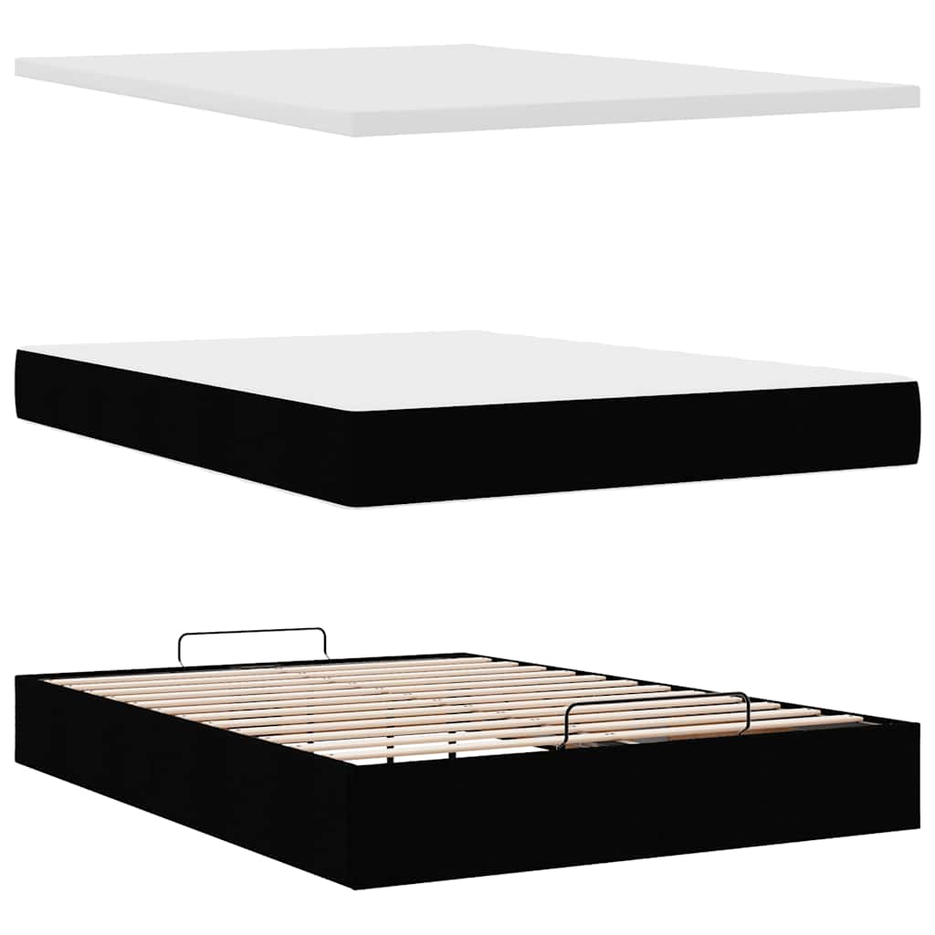Ottoman Bed with Mattress Black Queen Fabric