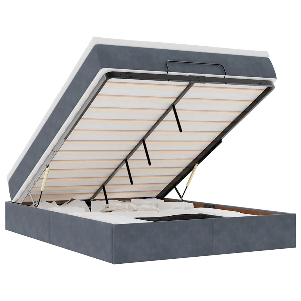 Ottoman Bed with Mattress Dark Grey Double Velvet