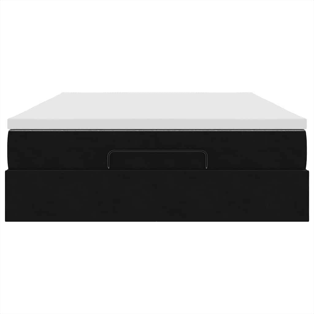 Ottoman Bed with Mattress Black Queen Velvet