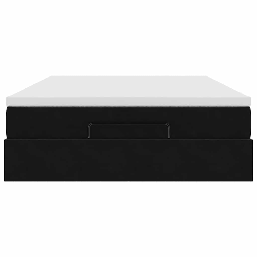Ottoman Bed with Mattress Black Queen Velvet