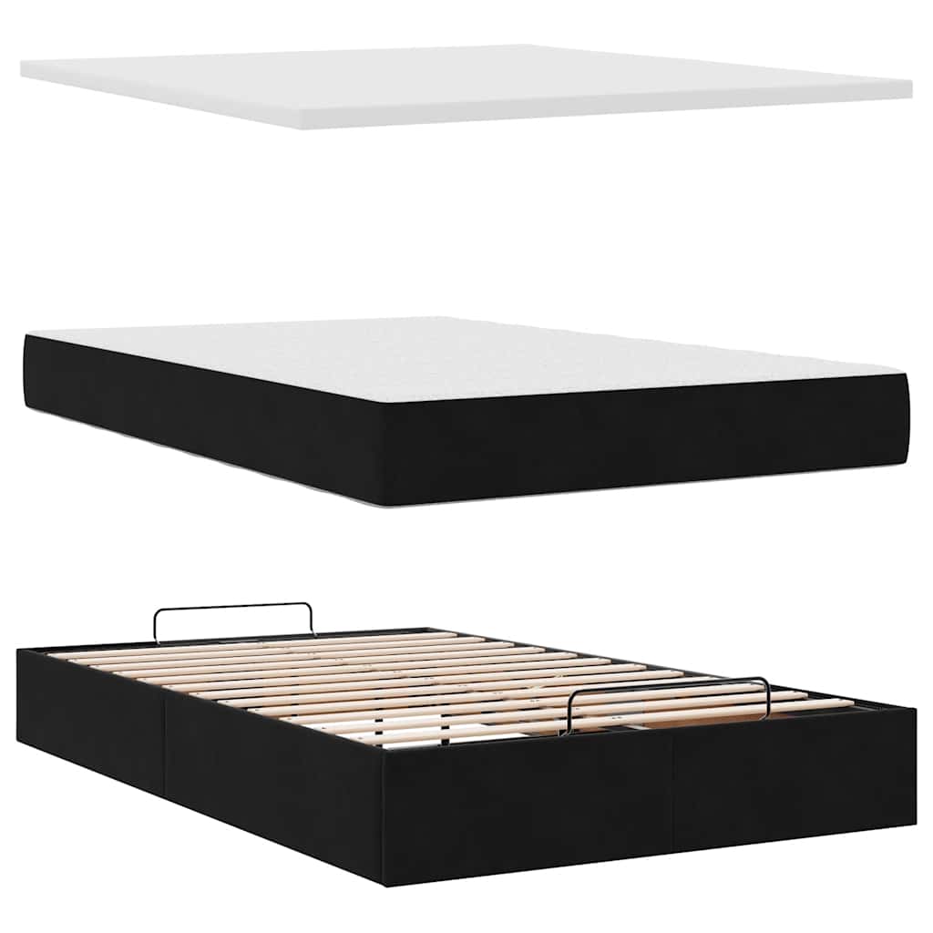 Ottoman Bed with Mattress Black King Single Velvet