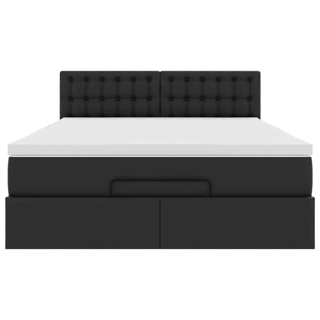 Ottoman Bed with Mattress Black Queen Faux Leather