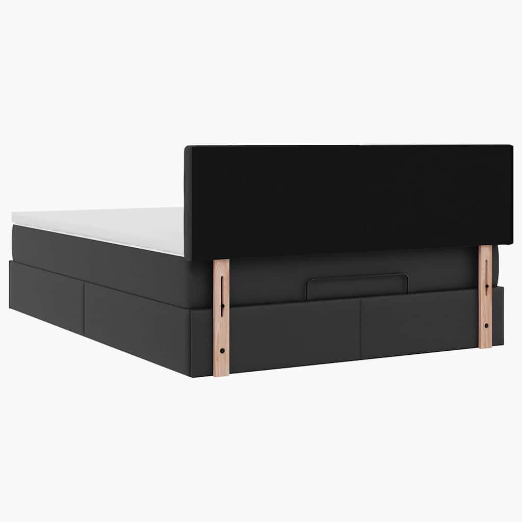 Ottoman Bed with Mattress Black Queen Faux Leather