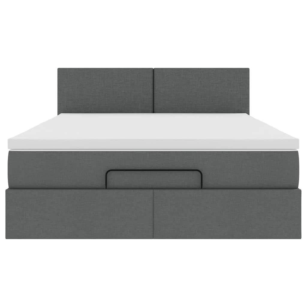 Ottoman Bed with Mattress Dark Grey Queen Fabric