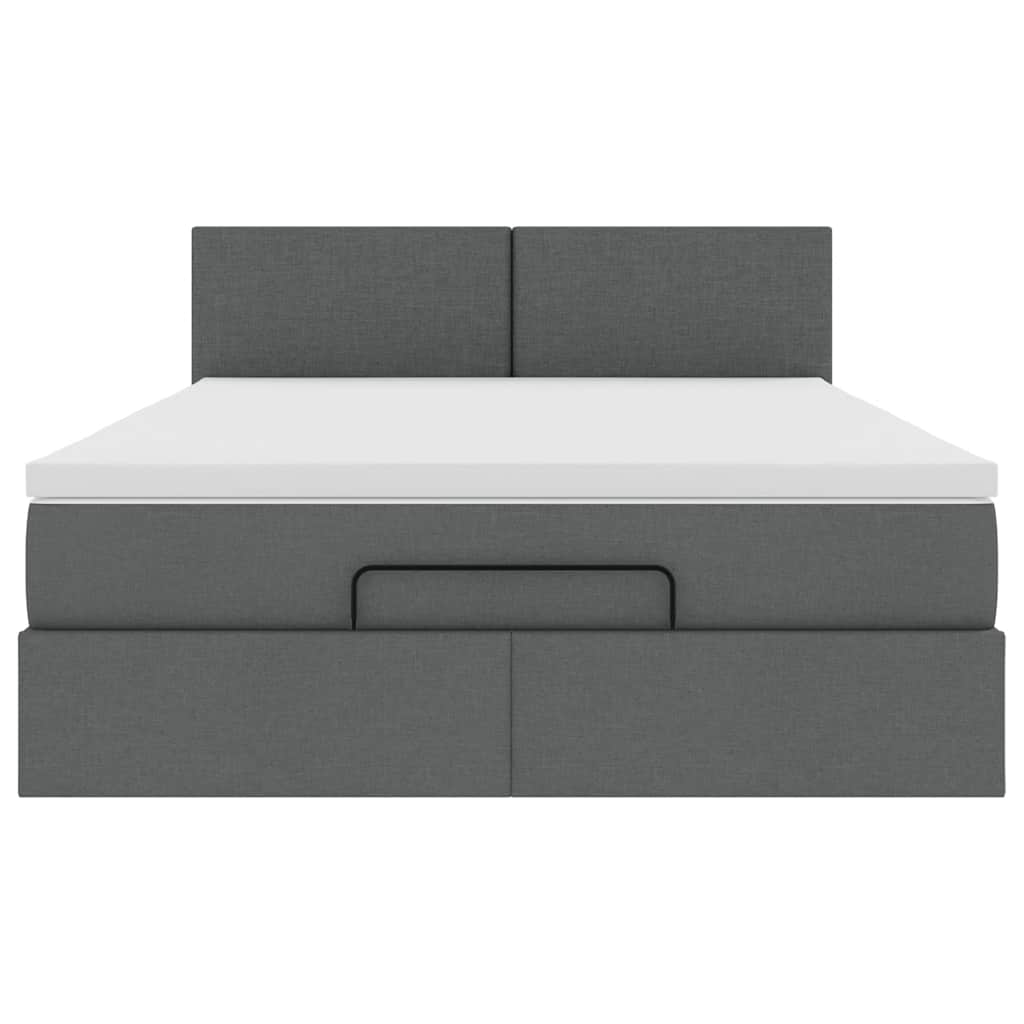 Ottoman Bed with Mattress Dark Grey Queen Fabric