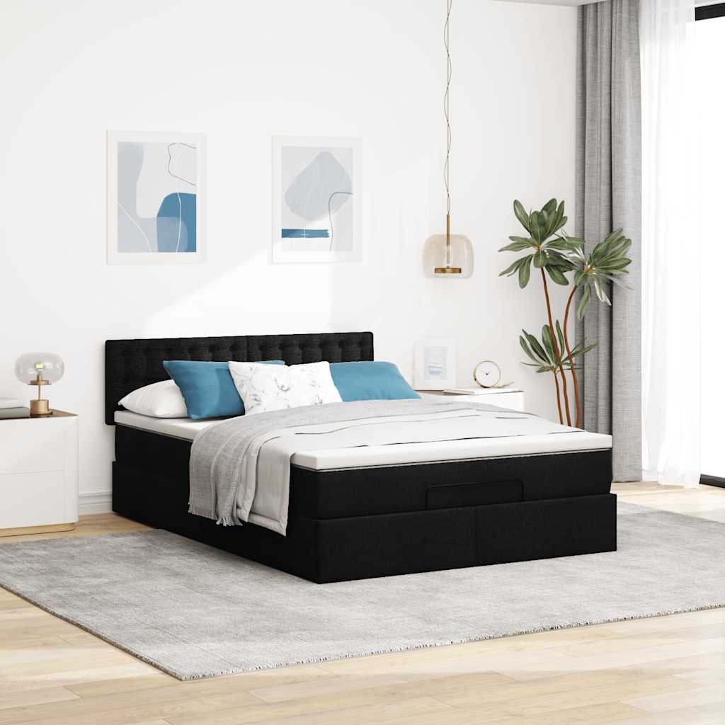 Ottoman Bed with Mattress Black Double Fabric