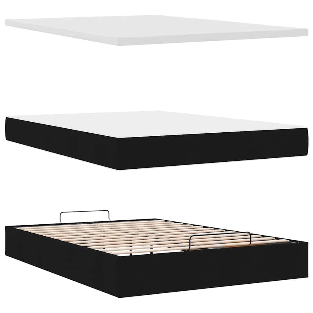 Ottoman Bed with Mattress Black Double Fabric