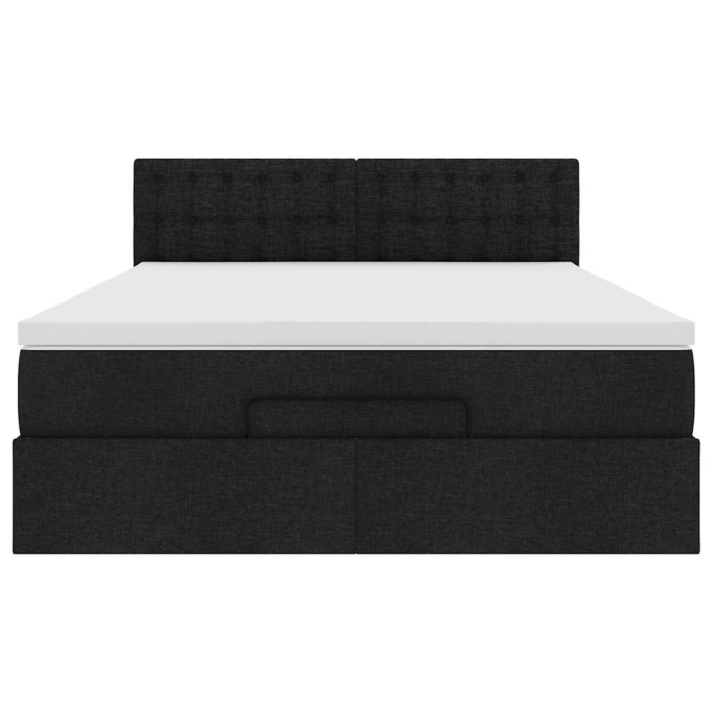 Ottoman Bed with Mattress Black Queen Fabric