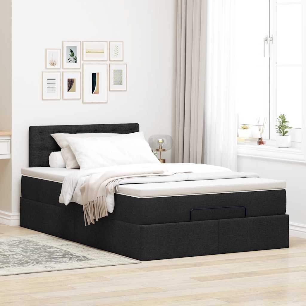 Ottoman Bed with Mattress Black King Single Fabric