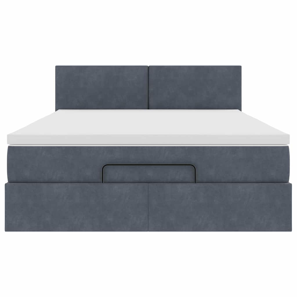 Ottoman Bed with Mattress Dark Grey Queen Velvet