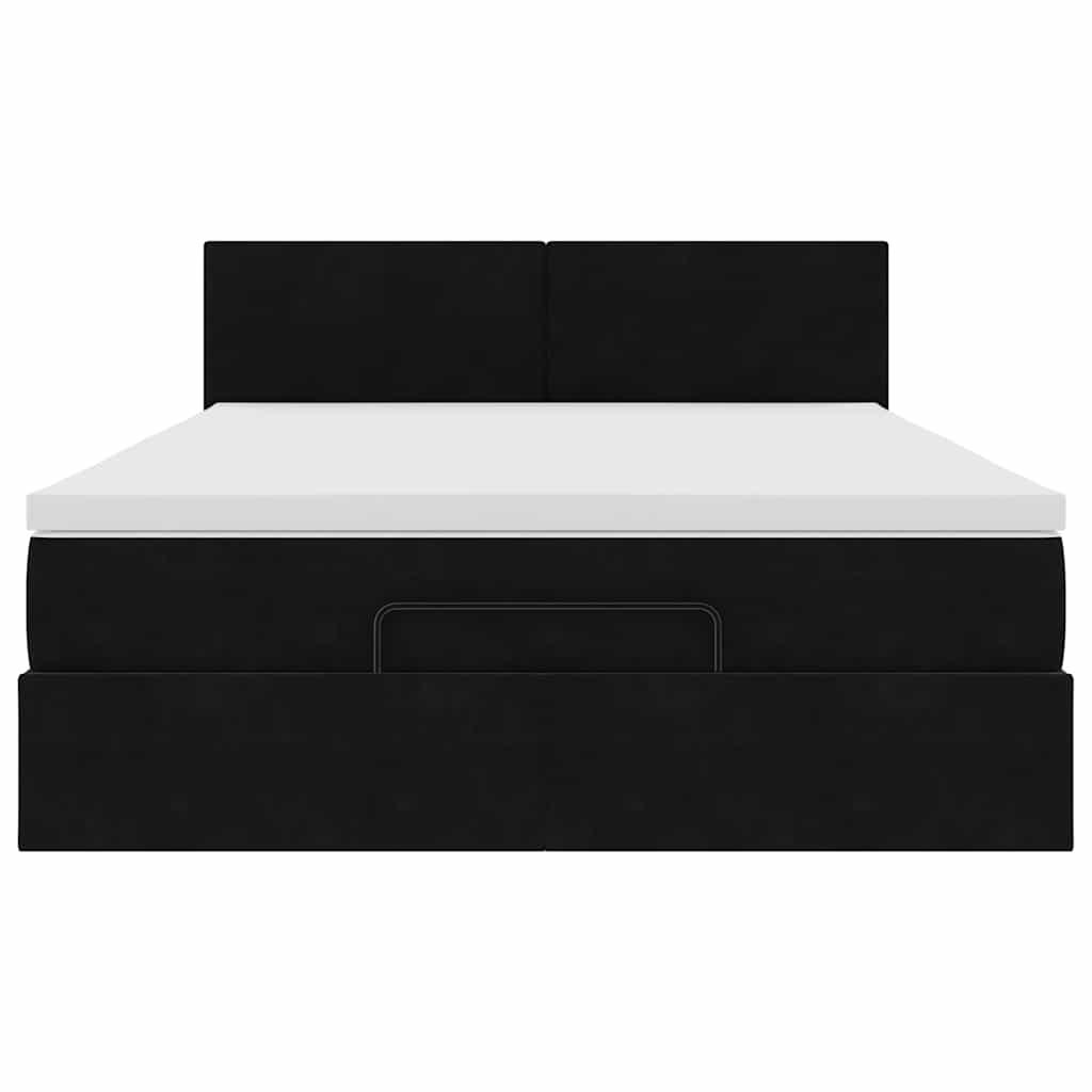 Ottoman Bed with Mattress Black Queen Velvet
