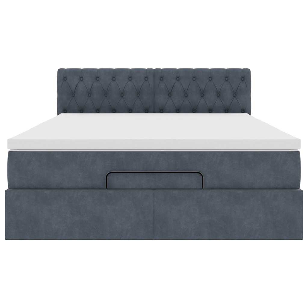 Ottoman Bed with Mattress Dark Grey Queen Velvet