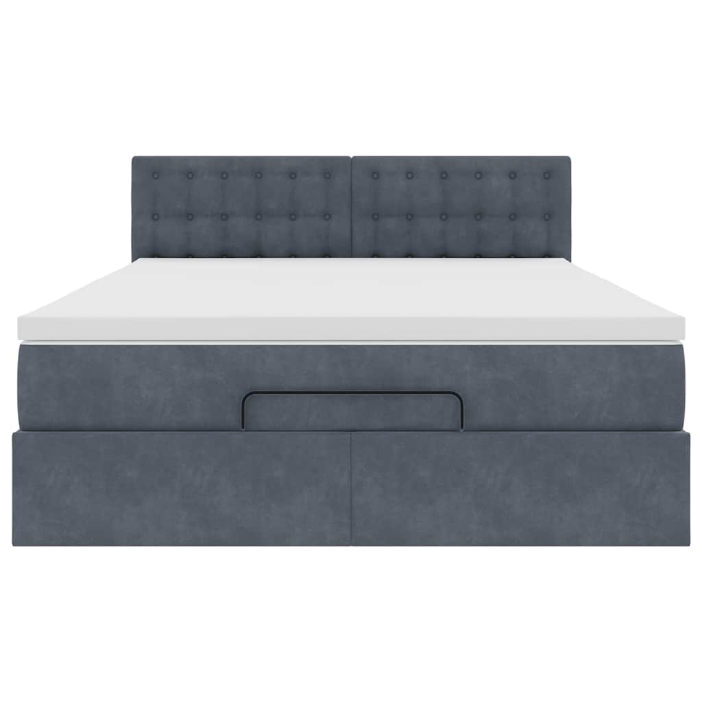 Ottoman Bed with Mattress Dark Grey Queen Velvet