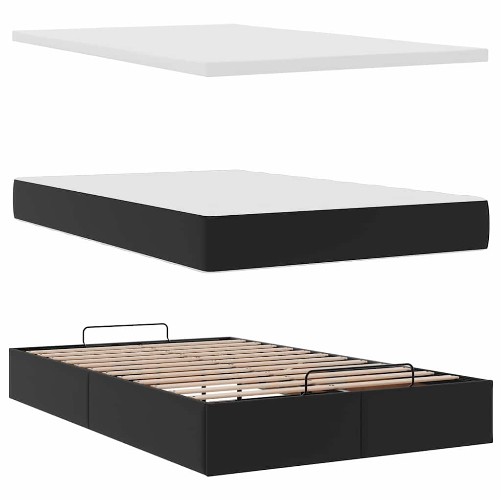 Ottoman Bed with Mattresses & LEDs Black King Single Faux Leather