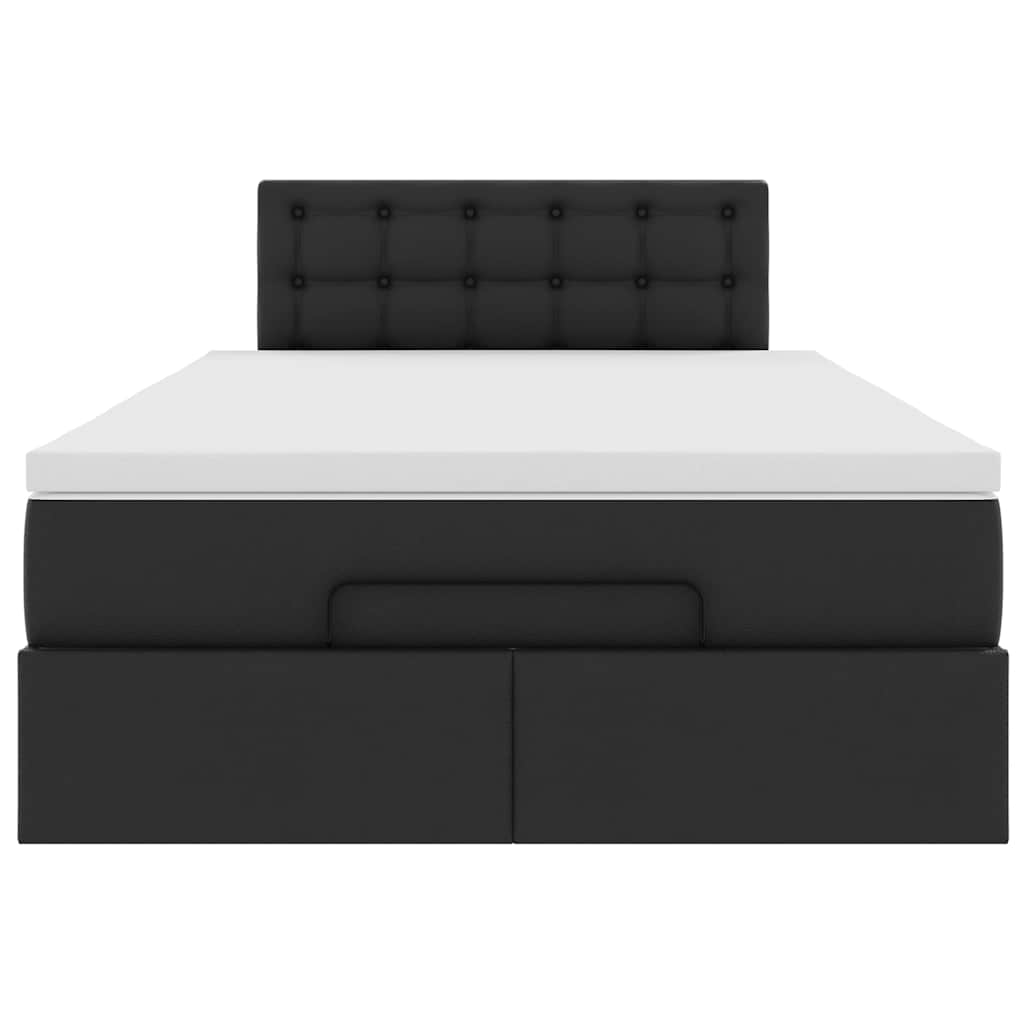Ottoman Bed with Mattresses & LEDs Black King Single Faux Leather