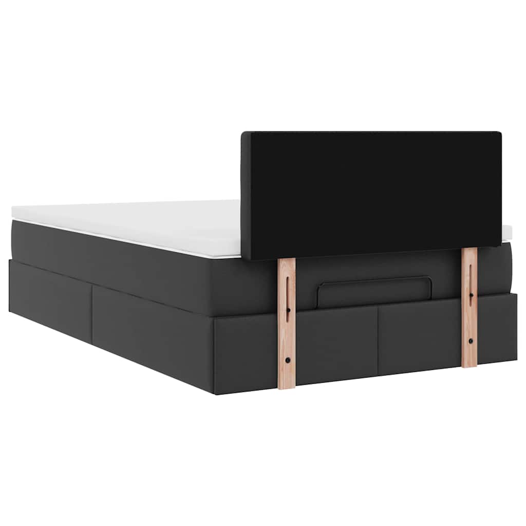 Ottoman Bed with Mattresses & LEDs Black King Single Faux Leather