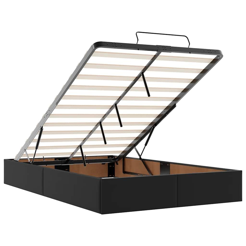 Ottoman Bed with Mattresses & LEDs Black King Single Faux Leather