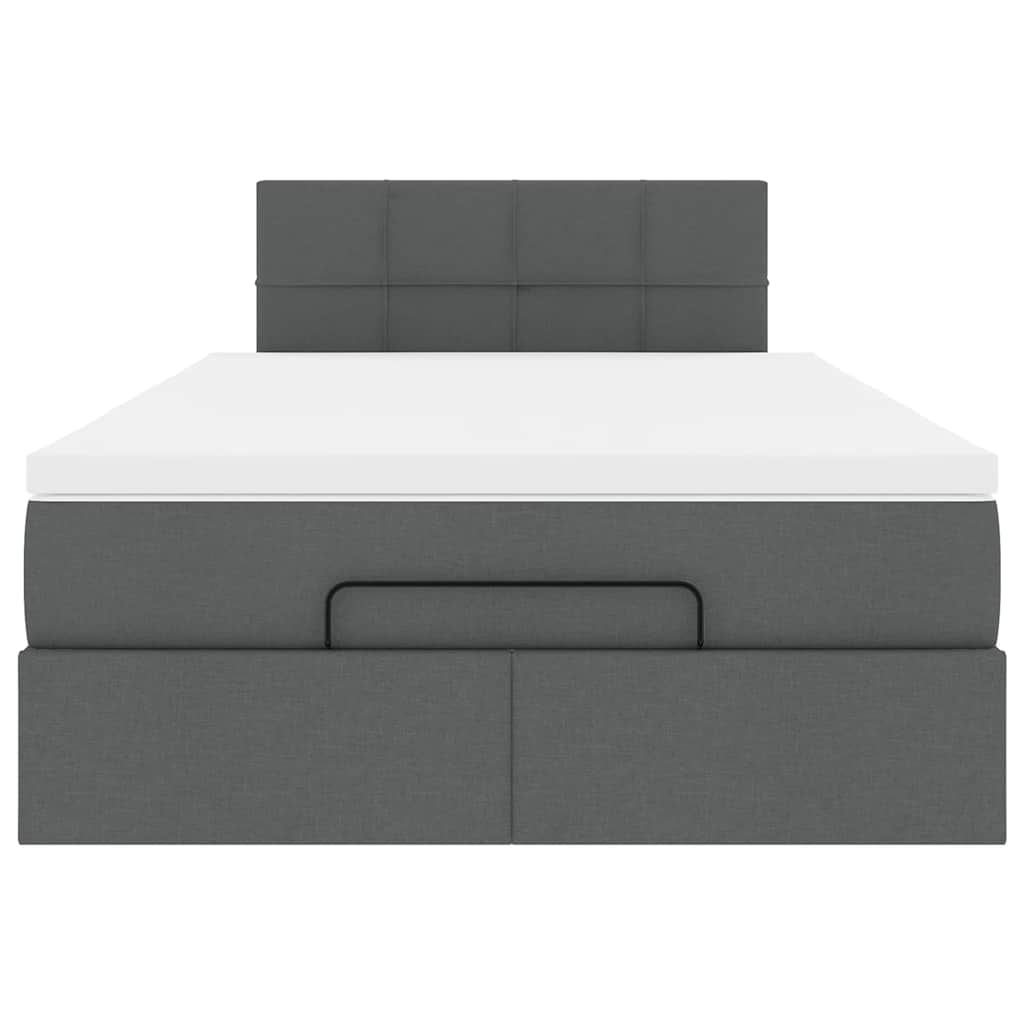 Ottoman Bed with Mattress & LEDs Dark Grey King Single Fabric