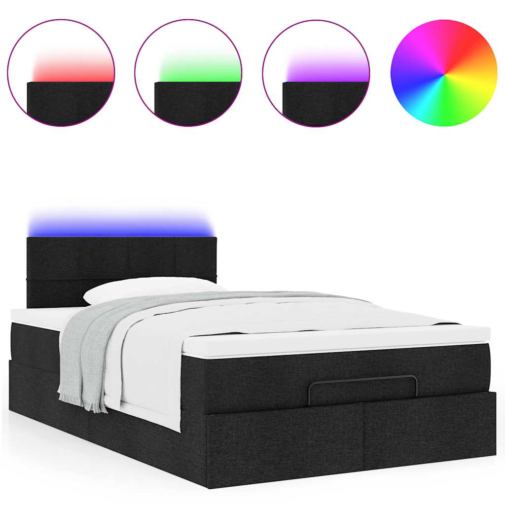 Ottoman Bed with Mattress & LEDs Black King Single Fabric