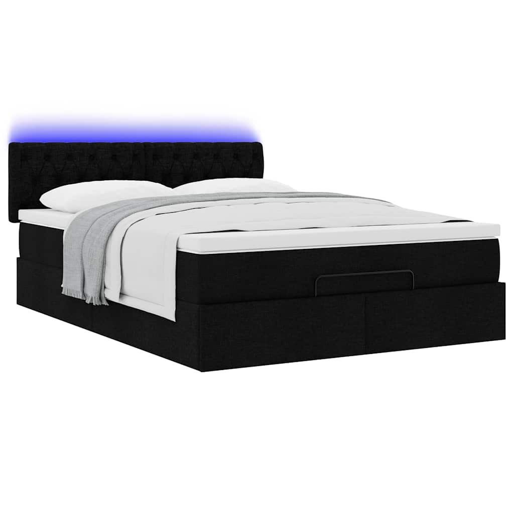 Ottoman Bed with Mattress & LEDs Black Queen Fabric