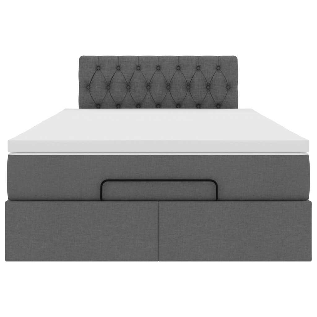 Ottoman Bed with Mattress & LEDs Dark Grey King Single Fabric