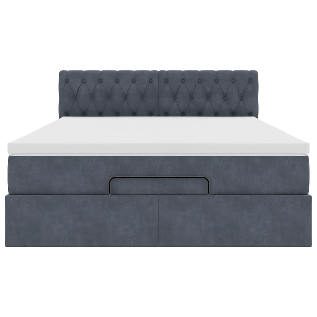 Ottoman Bed with Mattress & LEDs Dark Grey Double Velvet