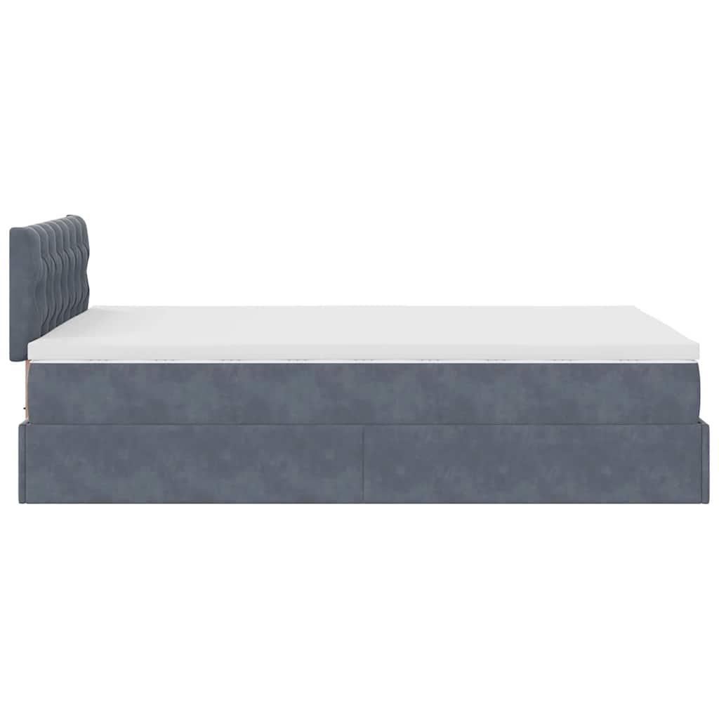 Ottoman Bed with Mattress & LEDs Dark Grey King Single Velvet