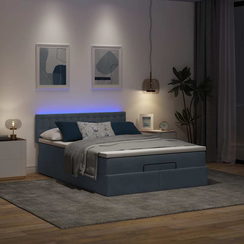 Ottoman Bed with Mattress & LEDs Dark Grey Queen Velvet