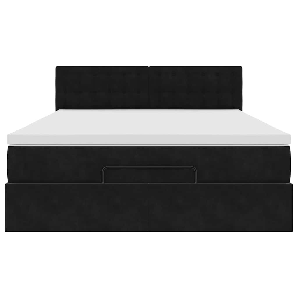 Ottoman Bed with Mattress & LEDs Black Queen Velvet