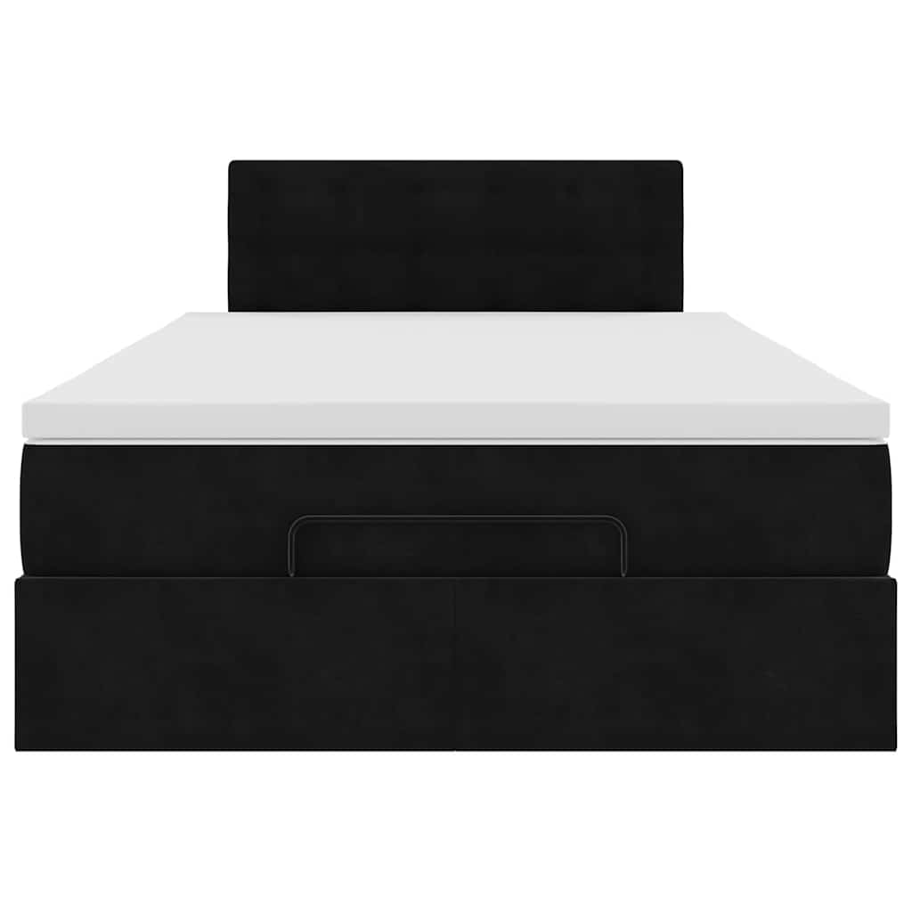 Ottoman Bed with Mattress & LEDs Black King Single Velvet