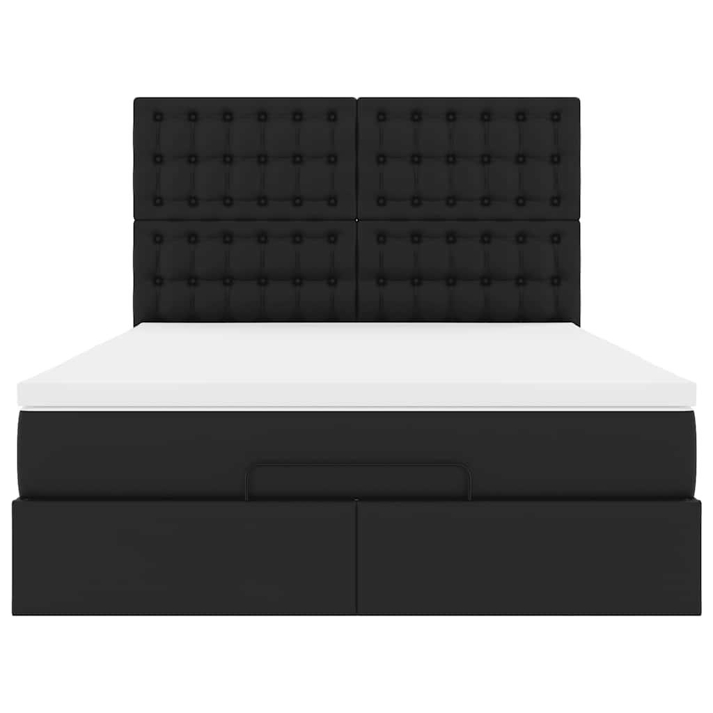 Ottoman Bed with Mattress Black Queen Faux Leather