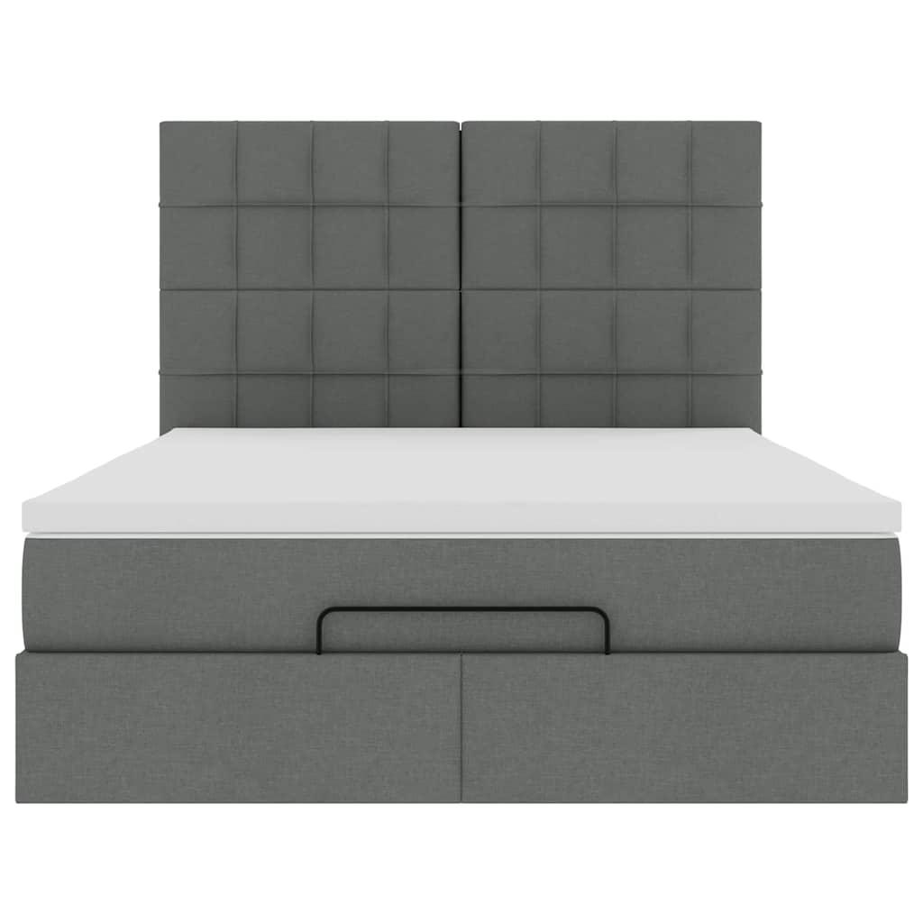 Ottoman Bed with Mattress Dark Grey Double Fabric