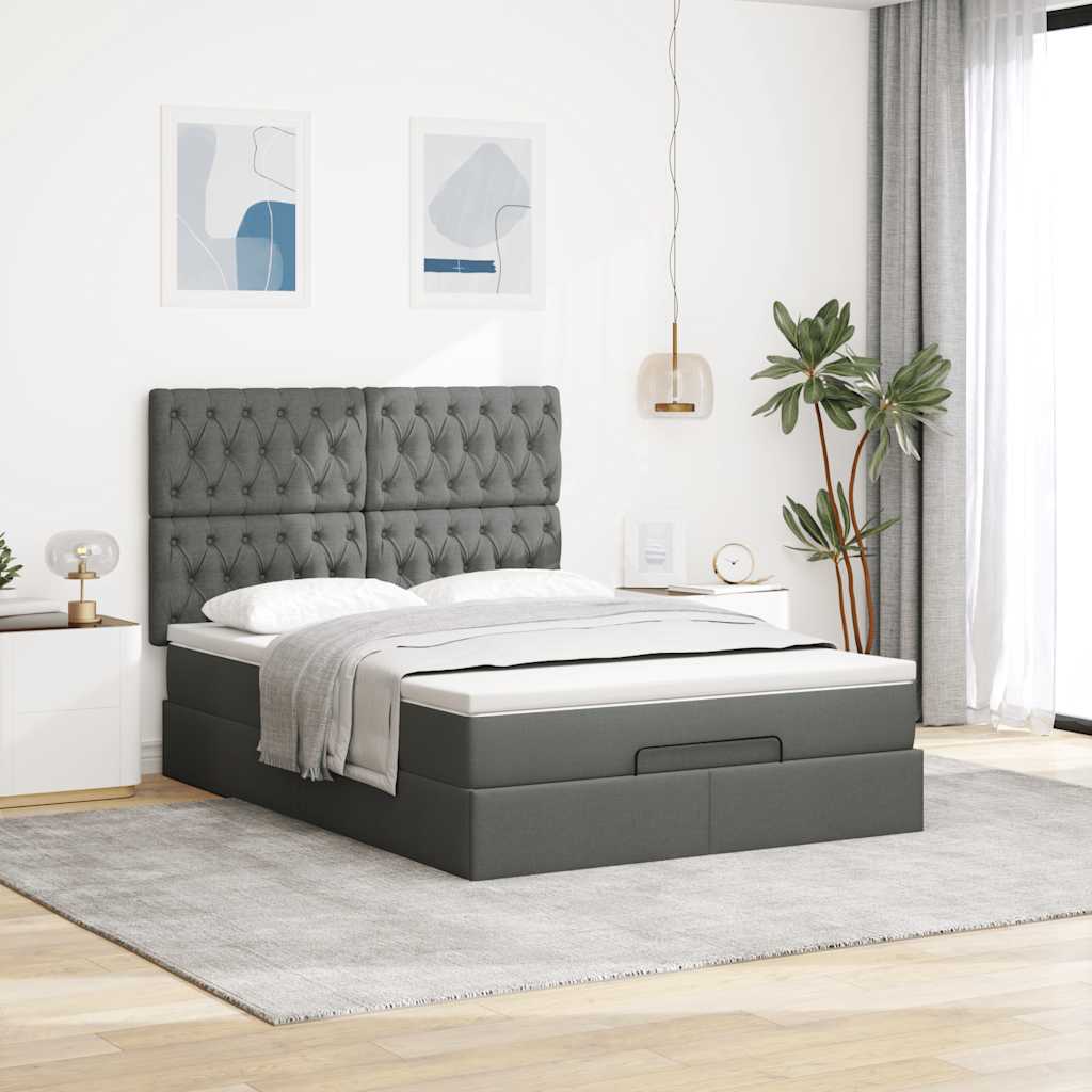Ottoman Bed with Mattress Dark Grey Queen Fabric