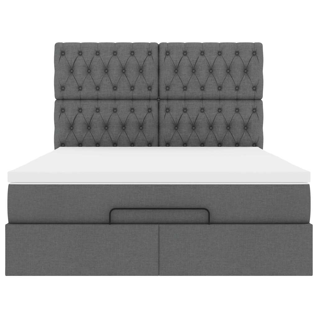 Ottoman Bed with Mattress Dark Grey Queen Fabric