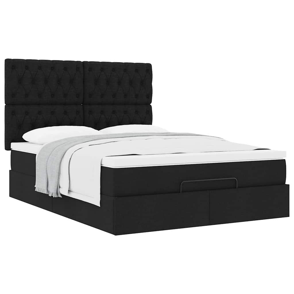 Ottoman Bed with Mattress Black Queen Fabric
