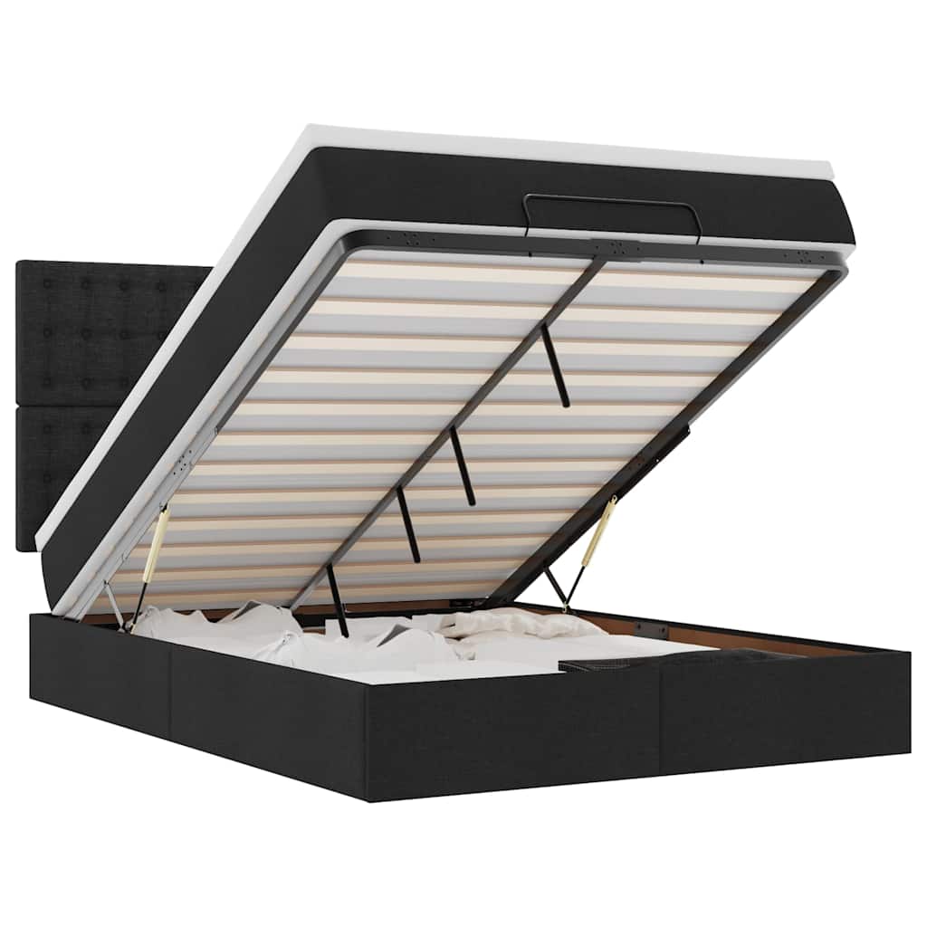 Ottoman Bed with Mattress Black Queen Fabric