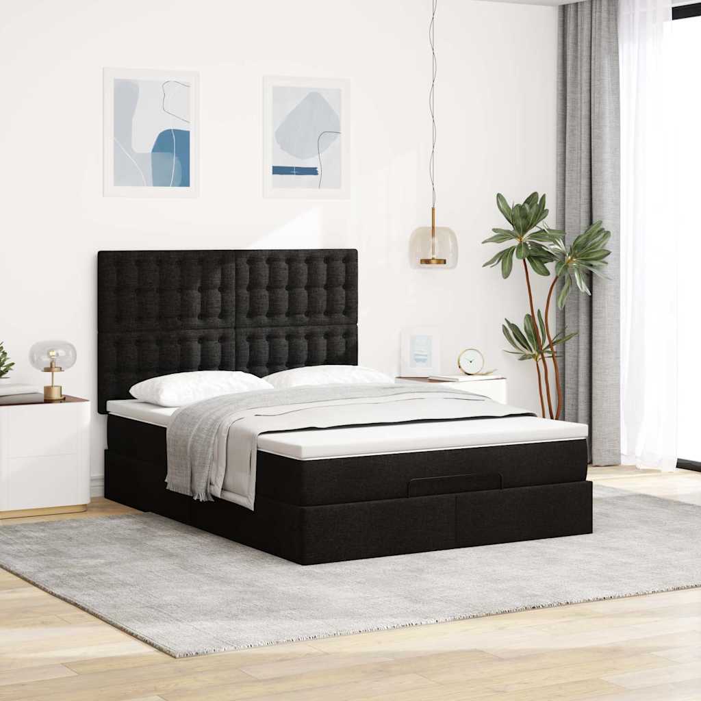Ottoman Bed with Mattress Black Queen Fabric