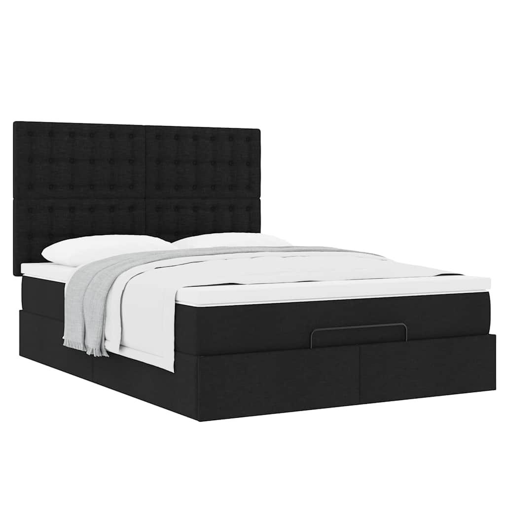 Ottoman Bed with Mattress Black Queen Fabric