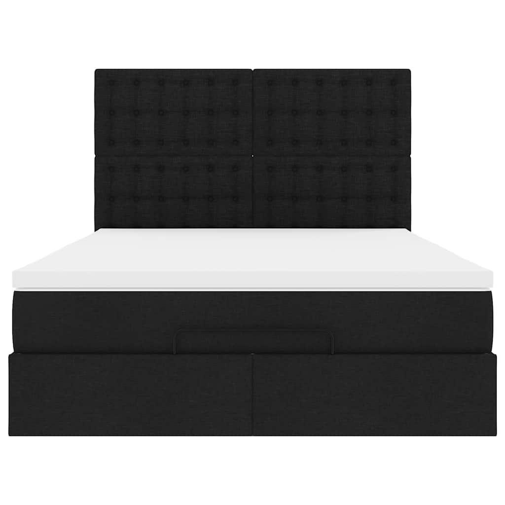 Ottoman Bed with Mattress Black Queen Fabric