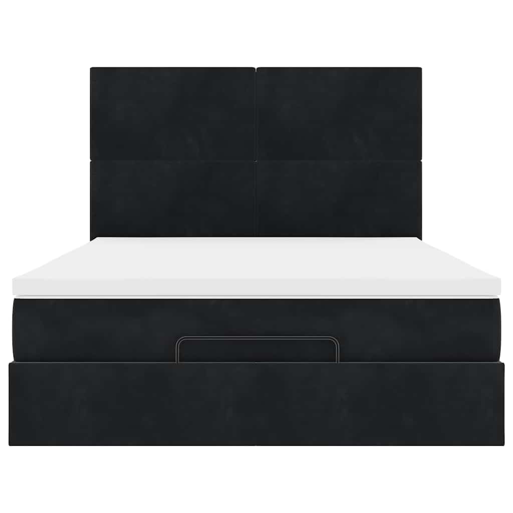 Ottoman Bed with Mattresses Black Double Velvet