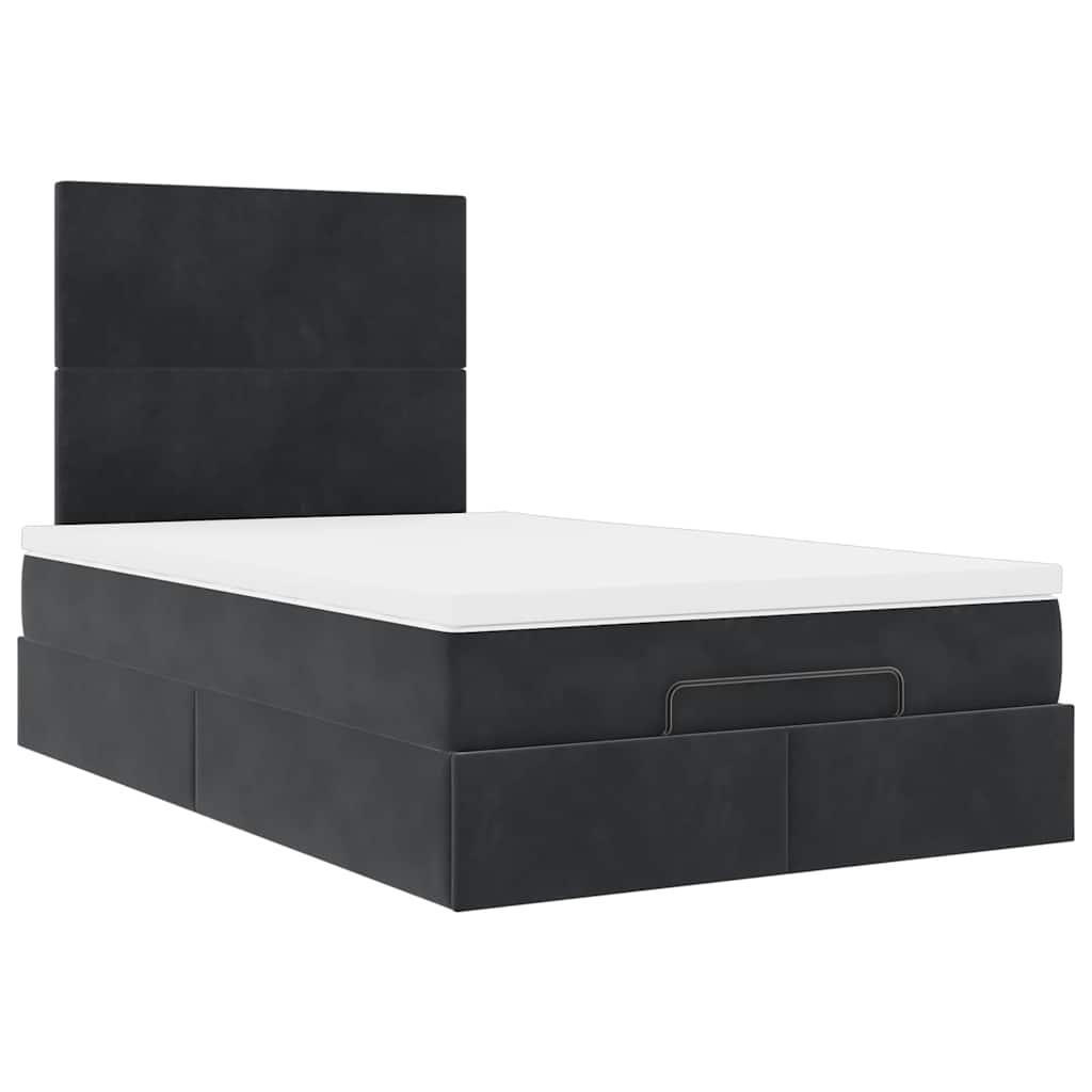 Ottoman Bed with Mattresses Black King Single Velvet