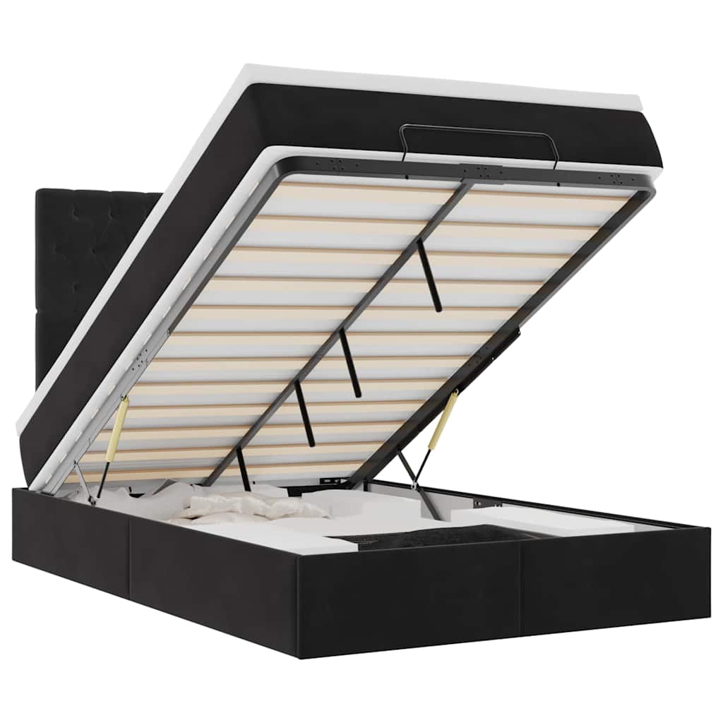 Ottoman Bed with Mattresses Black King Single Velvet